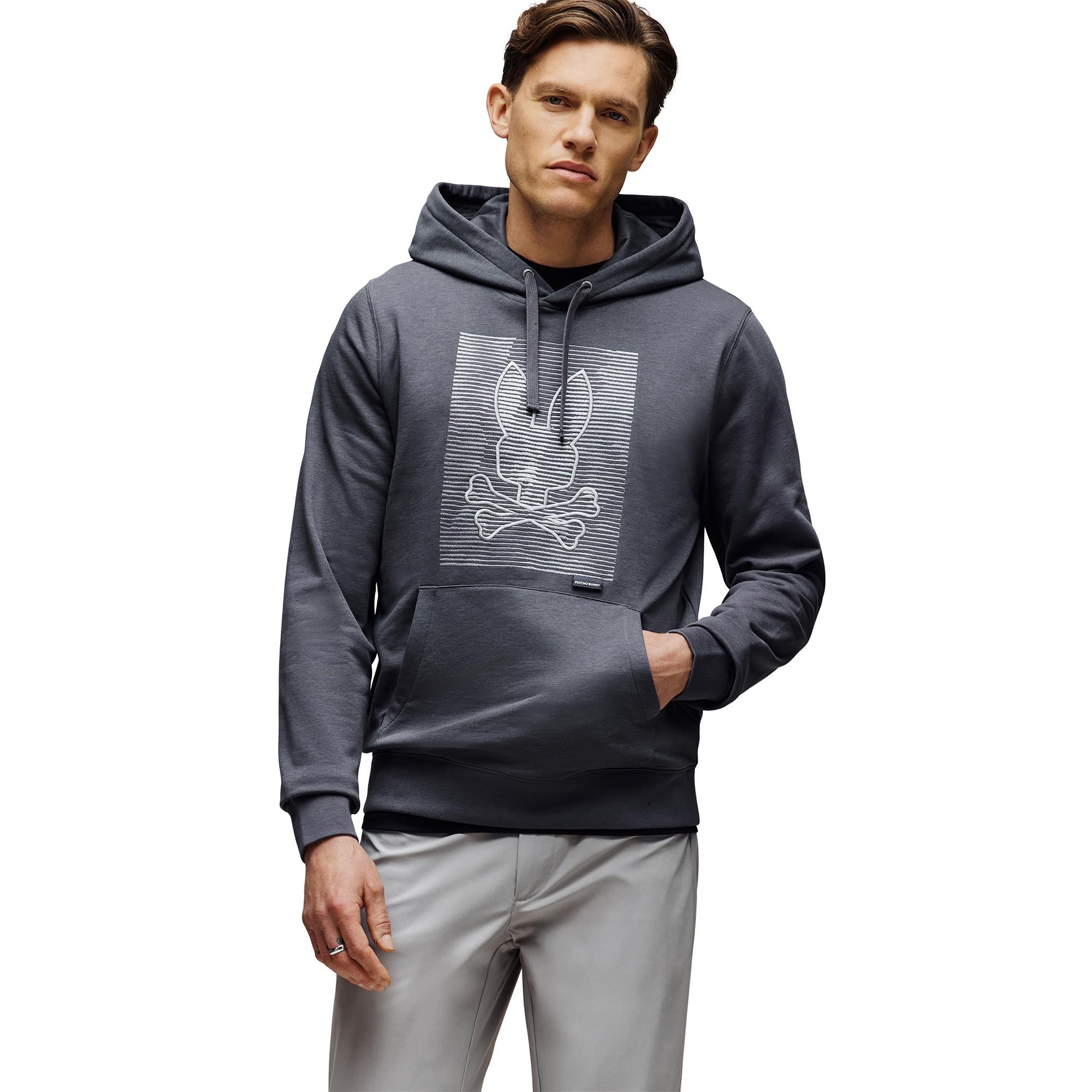 Psycho Bunny Grant Texture Mens Hoodie Blackened Pearl